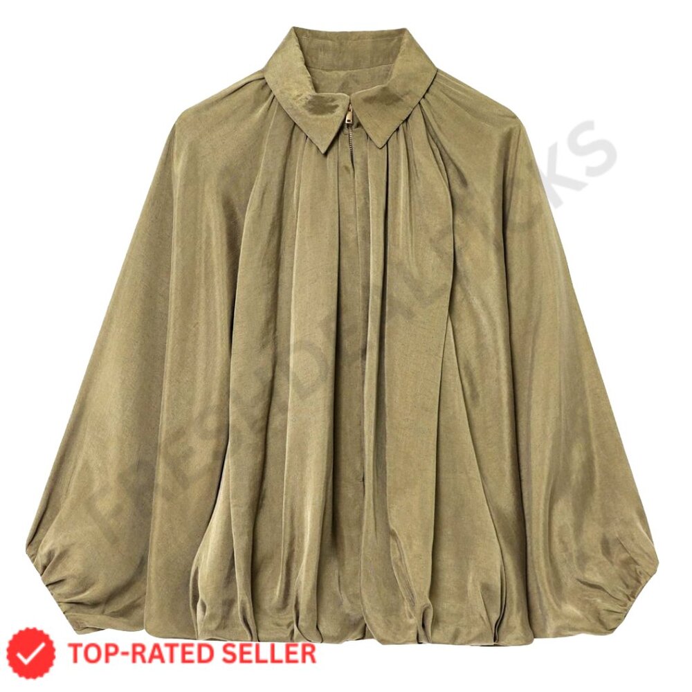 Puffed Bomber Jacket Oversized Batwing Sleeve Pleated Streetwear Lightweight